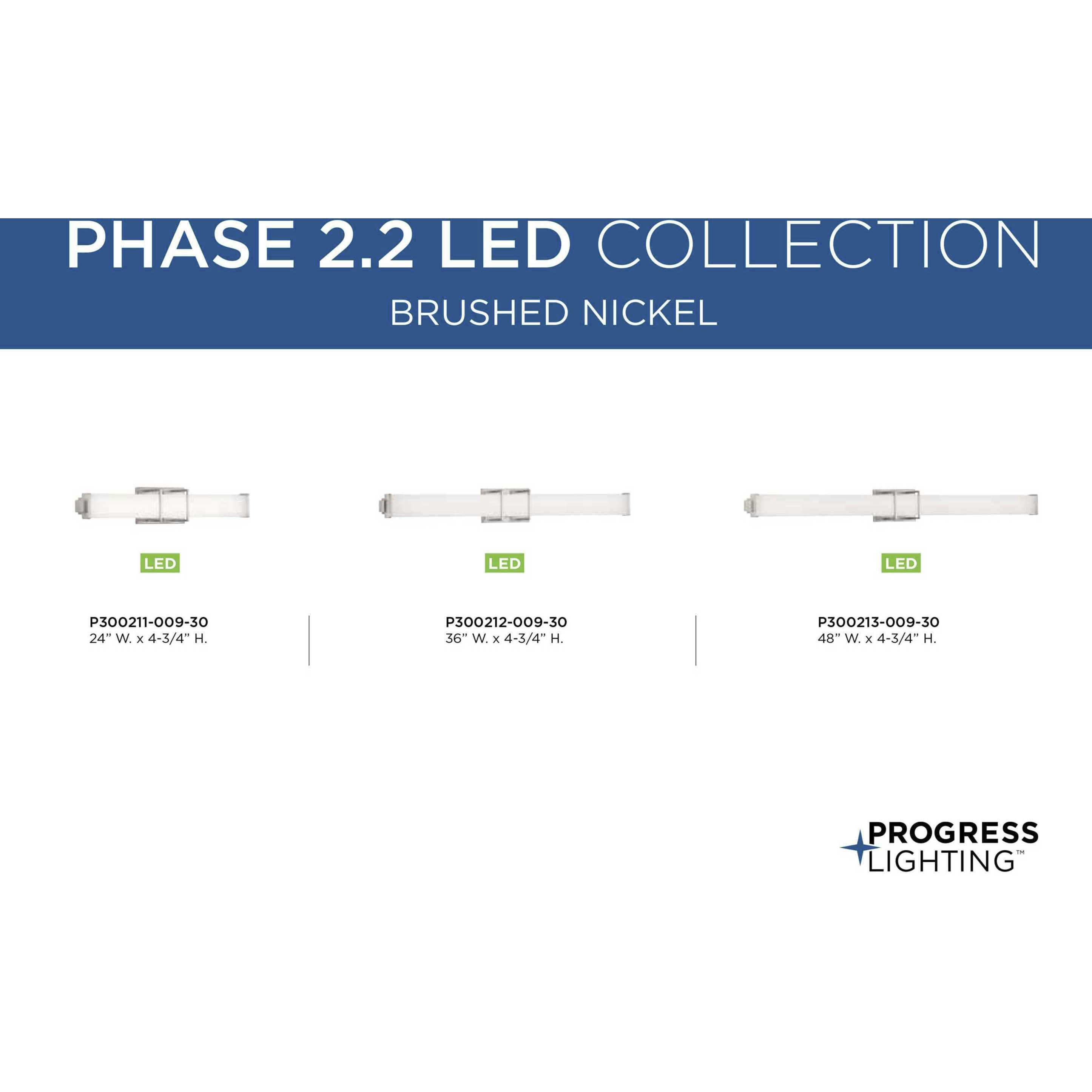 Phase 2.2 LED LED 48 inch Brushed Nickel Linear Bath Bar Wall Light, Progress LED